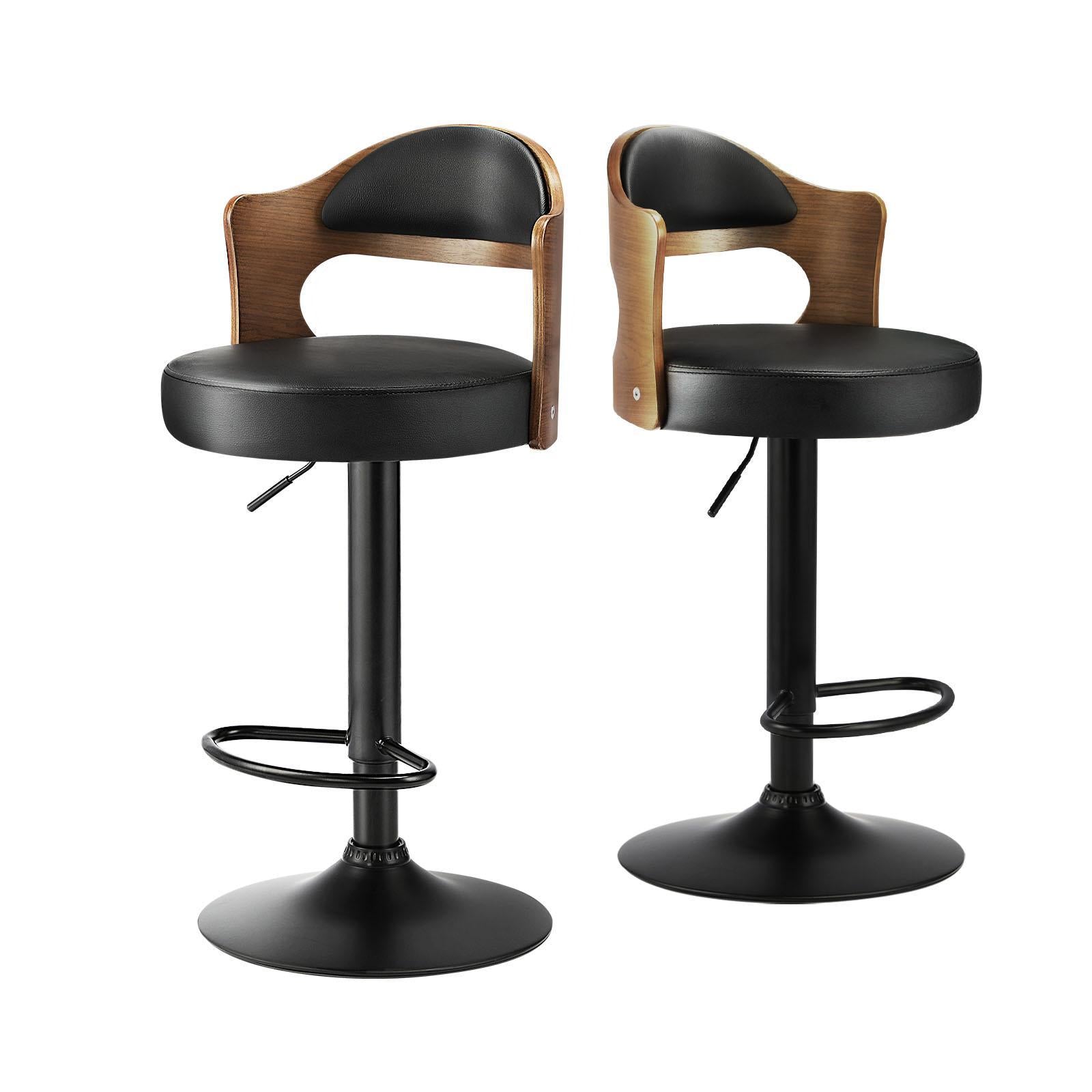 Oikiture Bar Stools Kitchen Swivel Barstool Chair Gas Lift Metal PU Leather ×2