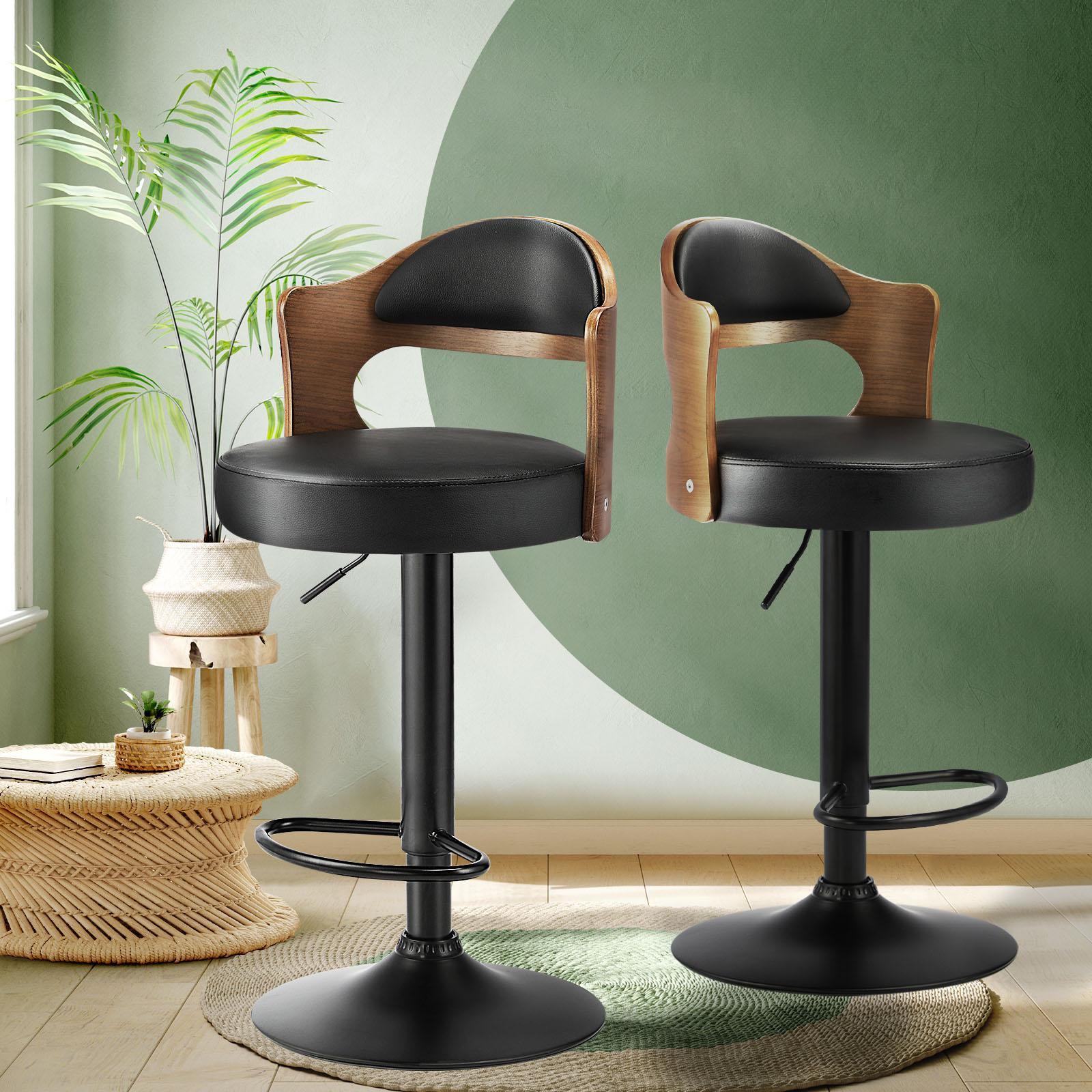 Oikiture Bar Stools Kitchen Swivel Barstool Chair Gas Lift Metal PU Leather ×2