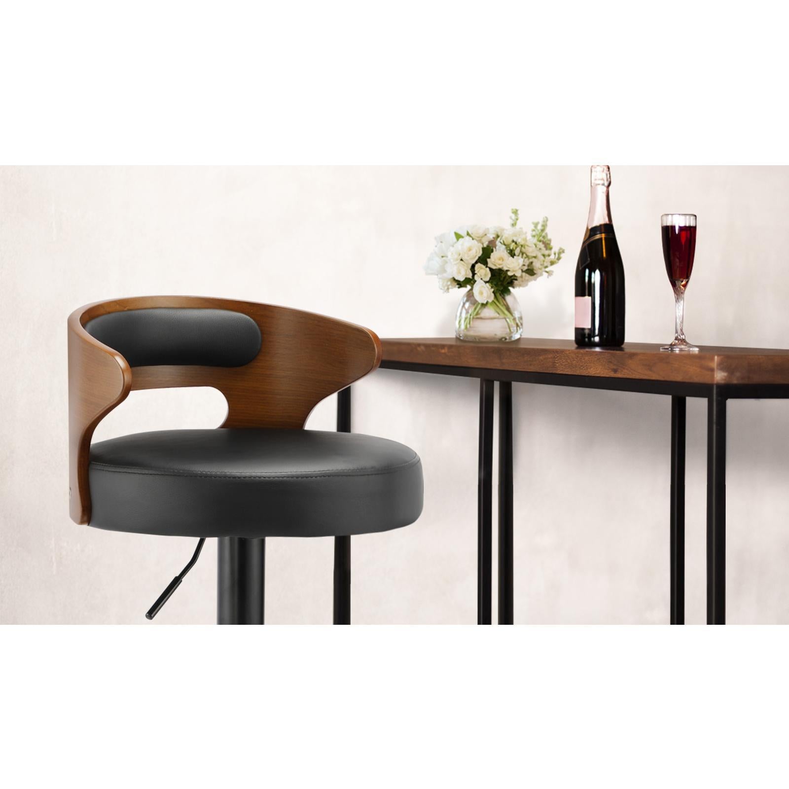 Oikiture 2x Bar Stools Kitchen Gas Lift Swivel Chairs Stool Wooden Barstool Black