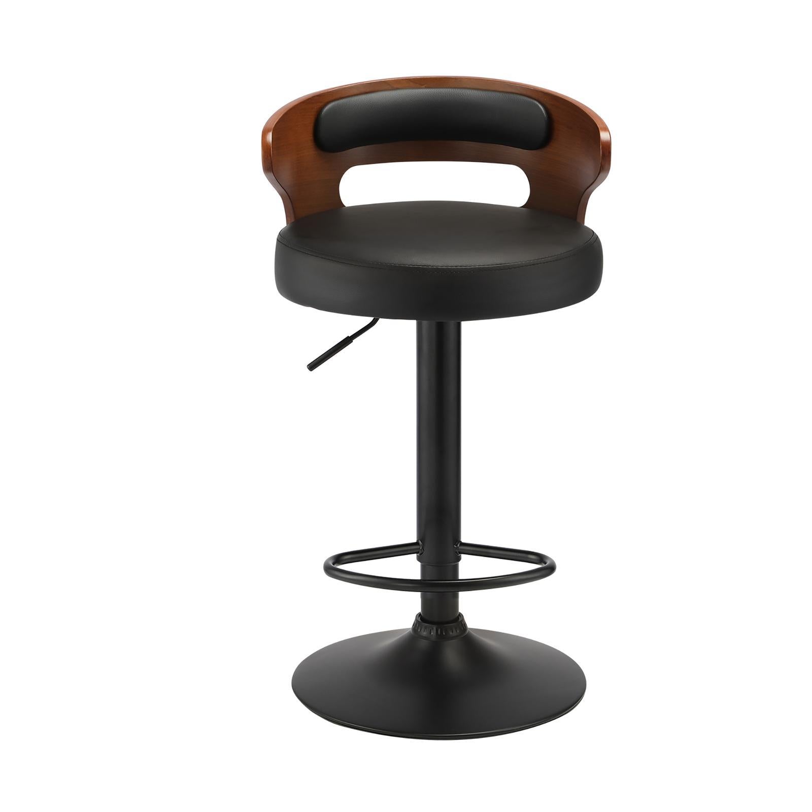 Oikiture 2x Bar Stools Kitchen Gas Lift Swivel Chairs Stool Wooden Barstool Black