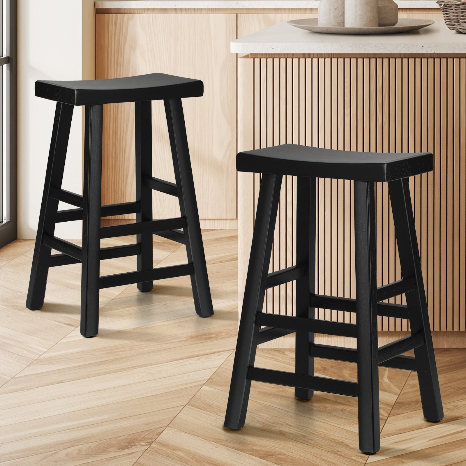 Oikiture Bar Stools Kitchen Stool Wooden Counter Chairs Barstools X2 X4