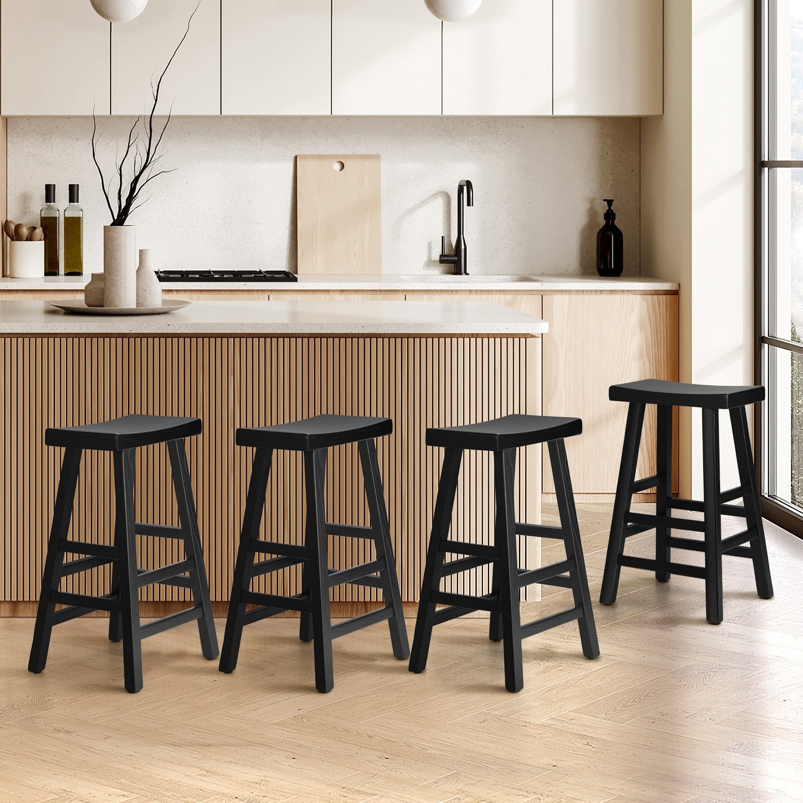 Oikiture Bar Stools Kitchen Stool Wooden Counter Chairs Barstools X2 X4