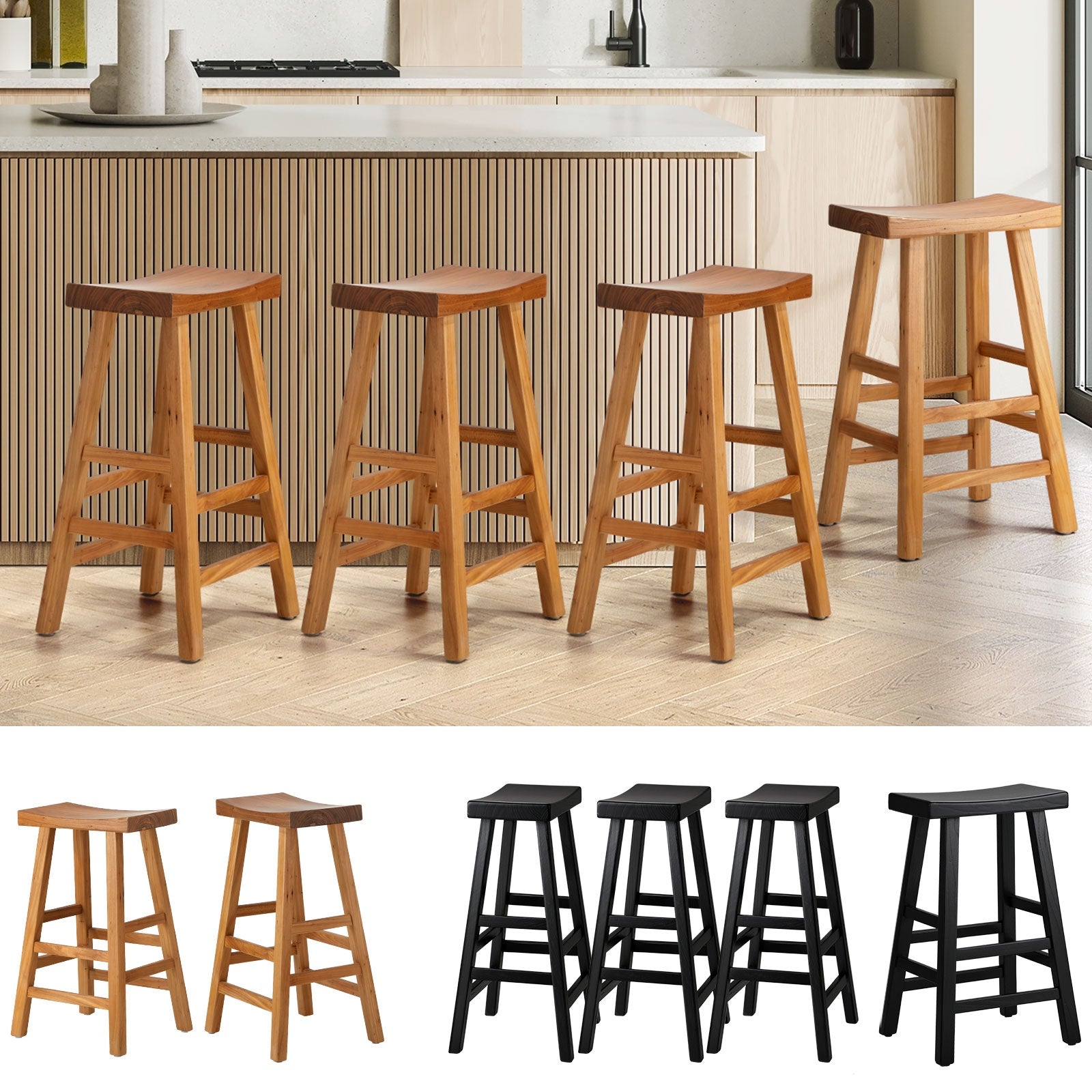 Oikiture Bar Stools Kitchen Stool Wooden Counter Chairs Barstools X2 X4