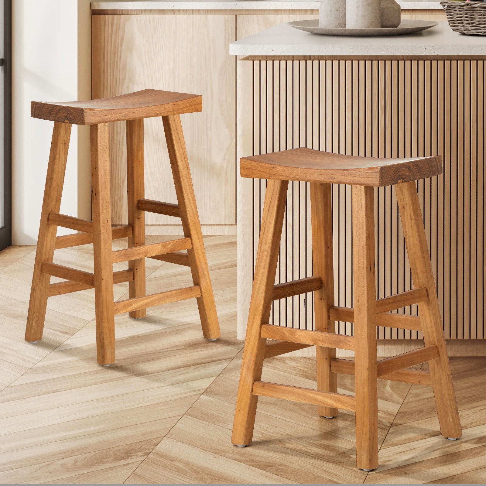 Oikiture Bar Stools Kitchen Stool Wooden Counter Chairs Barstools X2 X4