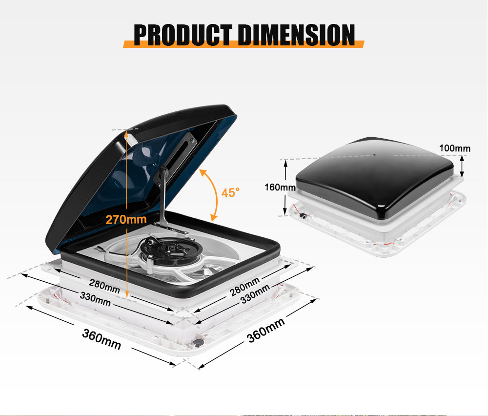 San Hima Caravan RV Roof Vent w/ Built-in LED 280x280mm Smoke Blue