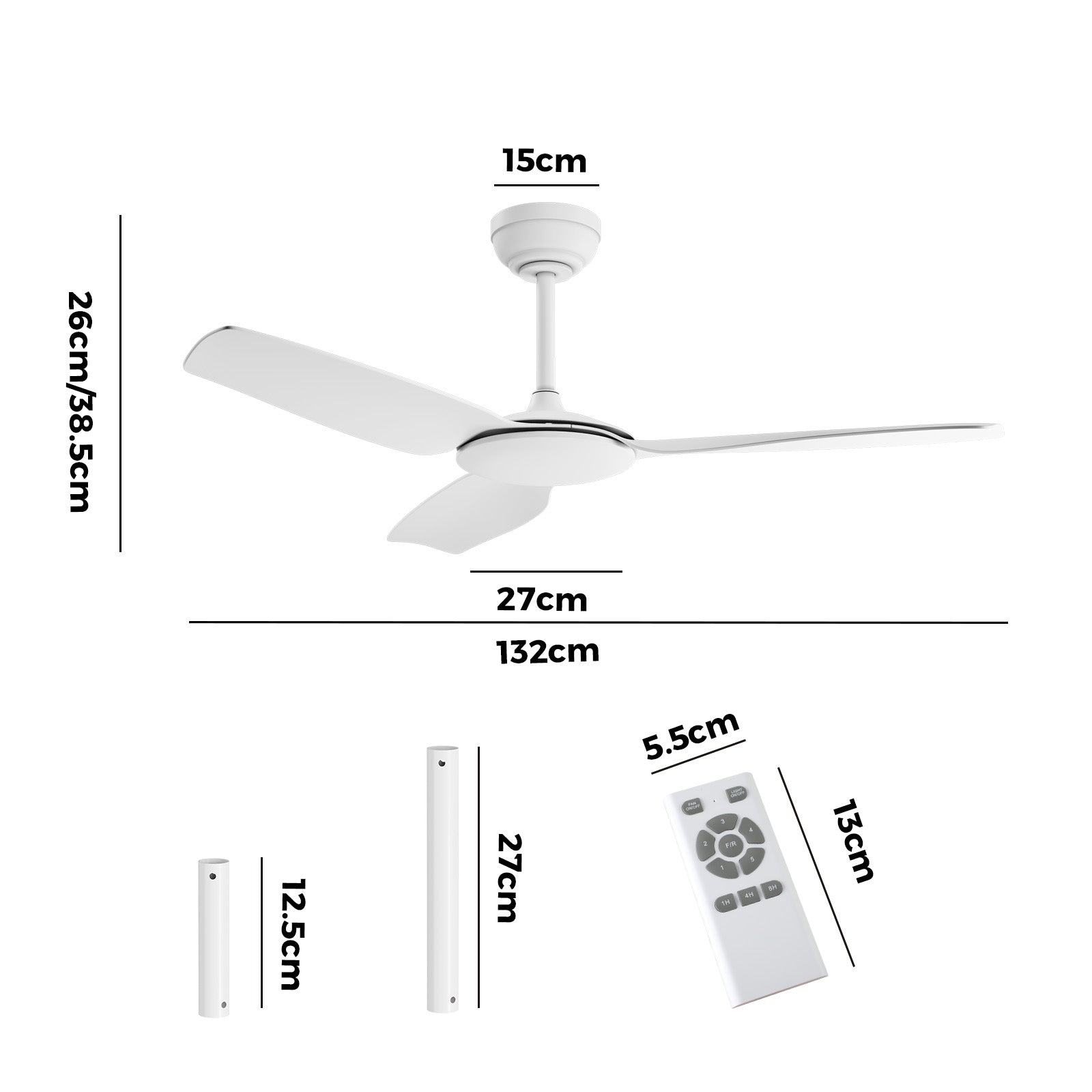 Vevare 52'' Ceiling Fan DC Motor 3 ABS Blades with Remote Control Timer White