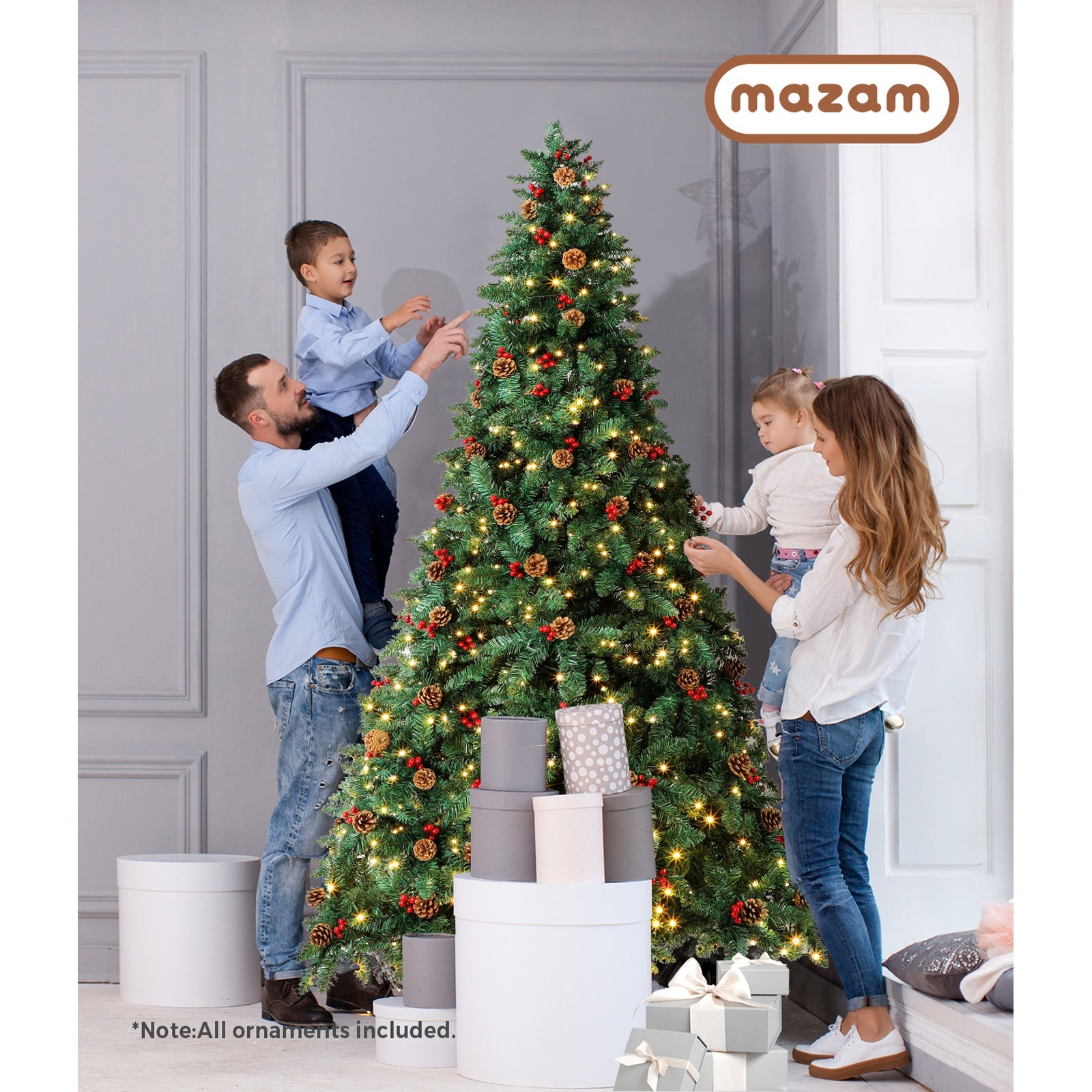 Mazam LED Christmas Tree 2.4M 8FT Xmas Trees Decorations Green with Ornaments