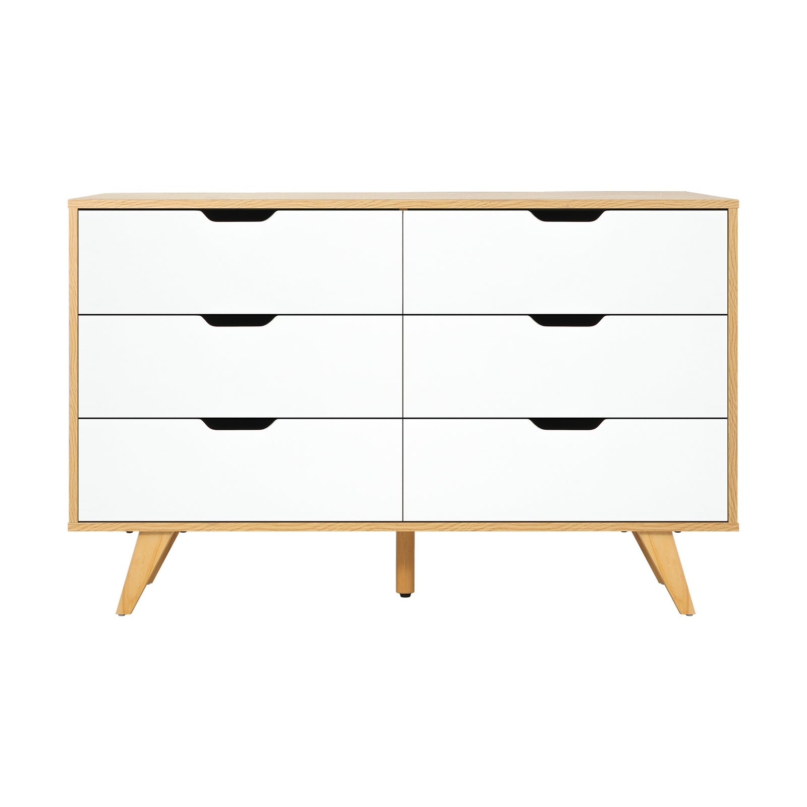 Oikiture 6 Chest of Drawers Lowboy Dresser Storage Cabinet Bedroom Wooden White