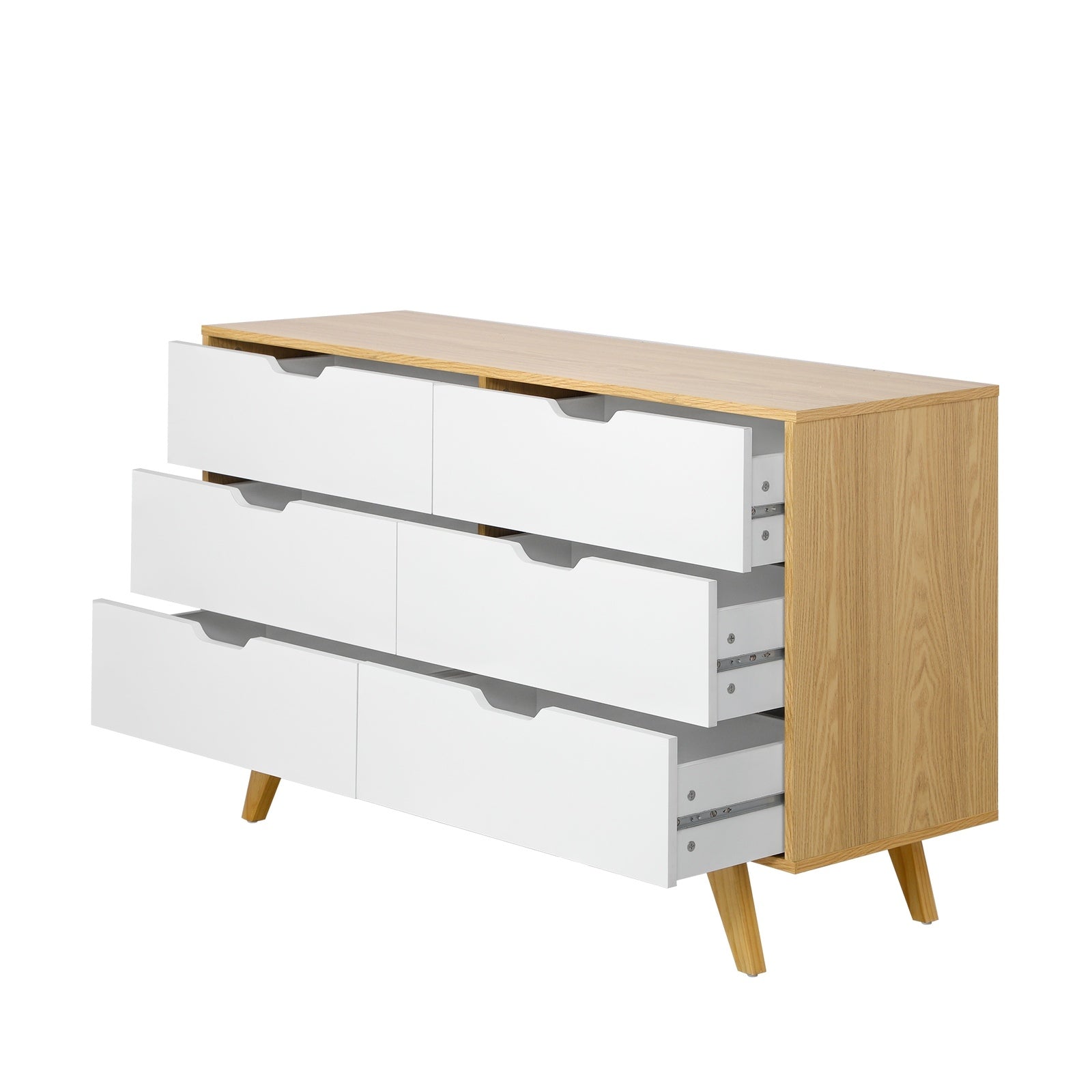 Oikiture 6 Chest of Drawers Lowboy Dresser Storage Cabinet Bedroom Wooden White