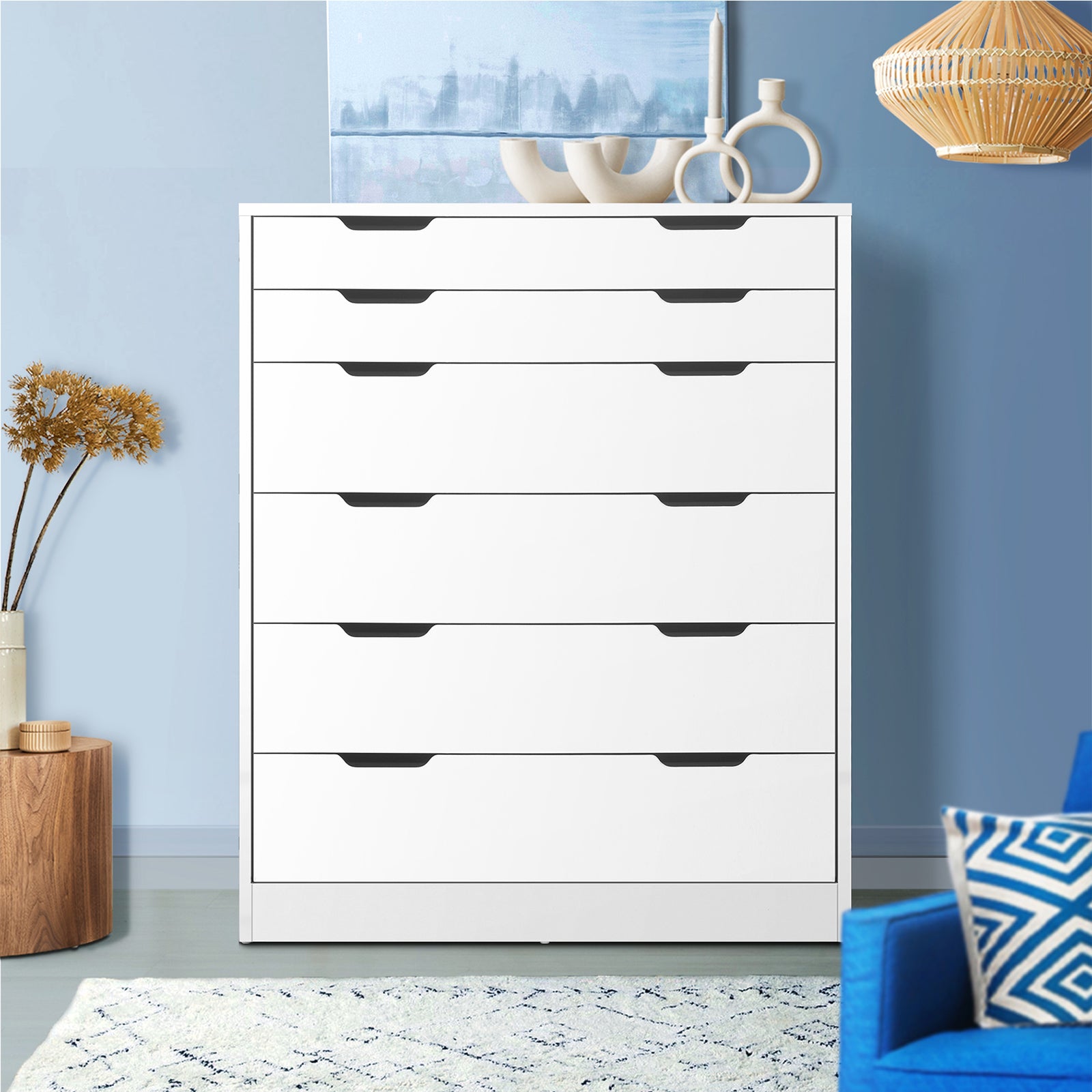 Oikiture 6 Chest of Drawers Tallboy Cabinet Bedroom Clothes White Furniture