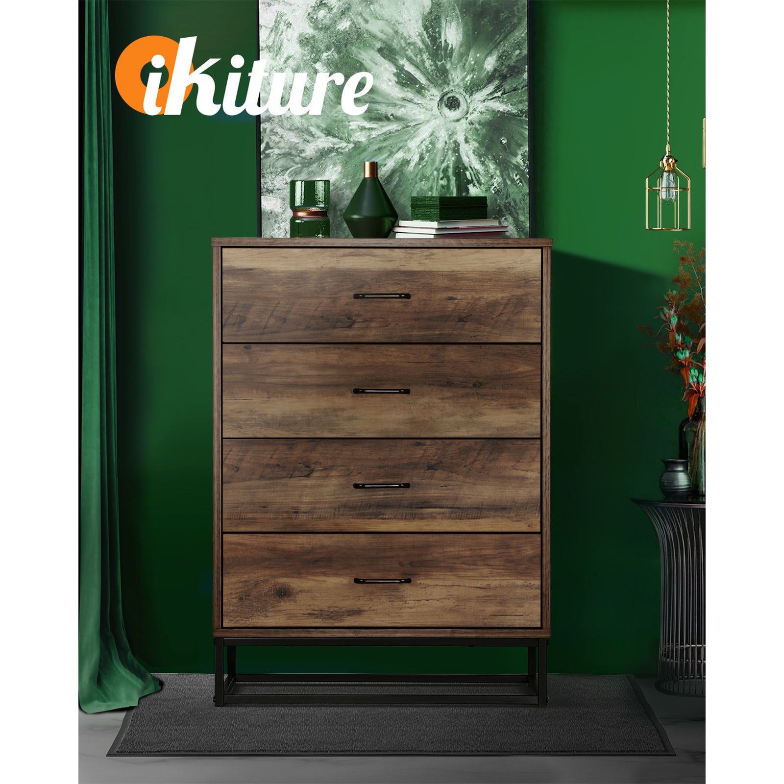 Oikiture 4 Drawers Chest of Drawers Storage Cabinet Tallboy Dresser Furniture