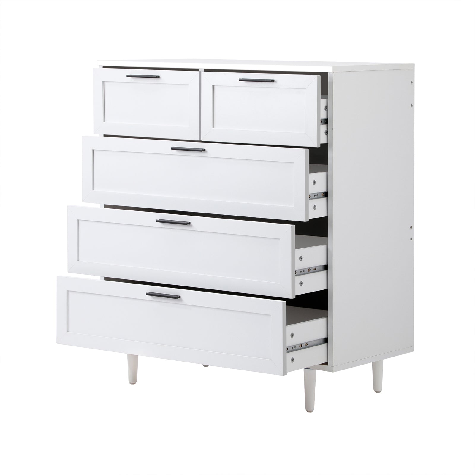 Oikiture 5 Chest of Drawers Dresser Chest Storage Cabinet Tallboy White