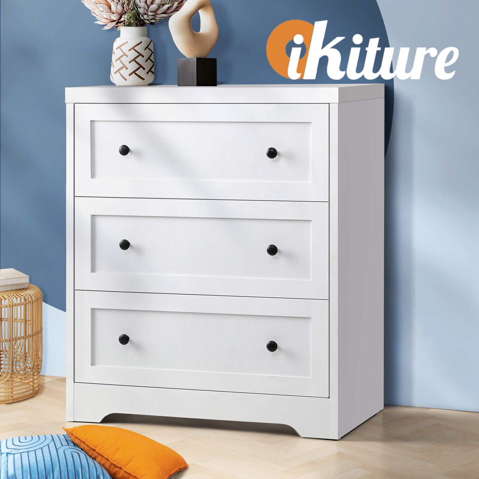 Oikiture 3 Chest of Drawers Tallboy Cabinet Bedside Table Hamptons Furniture