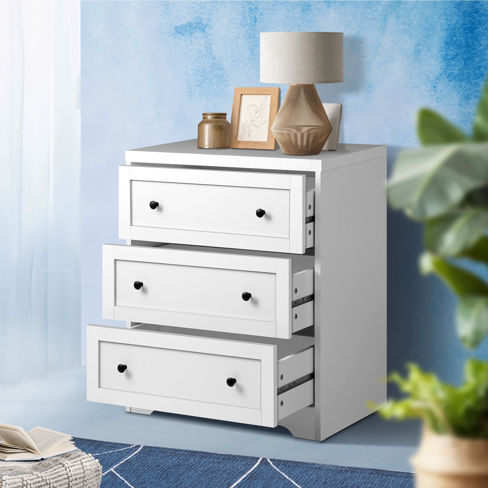 Oikiture 3 Chest of Drawers Tallboy Cabinet Bedside Table Hamptons Furniture