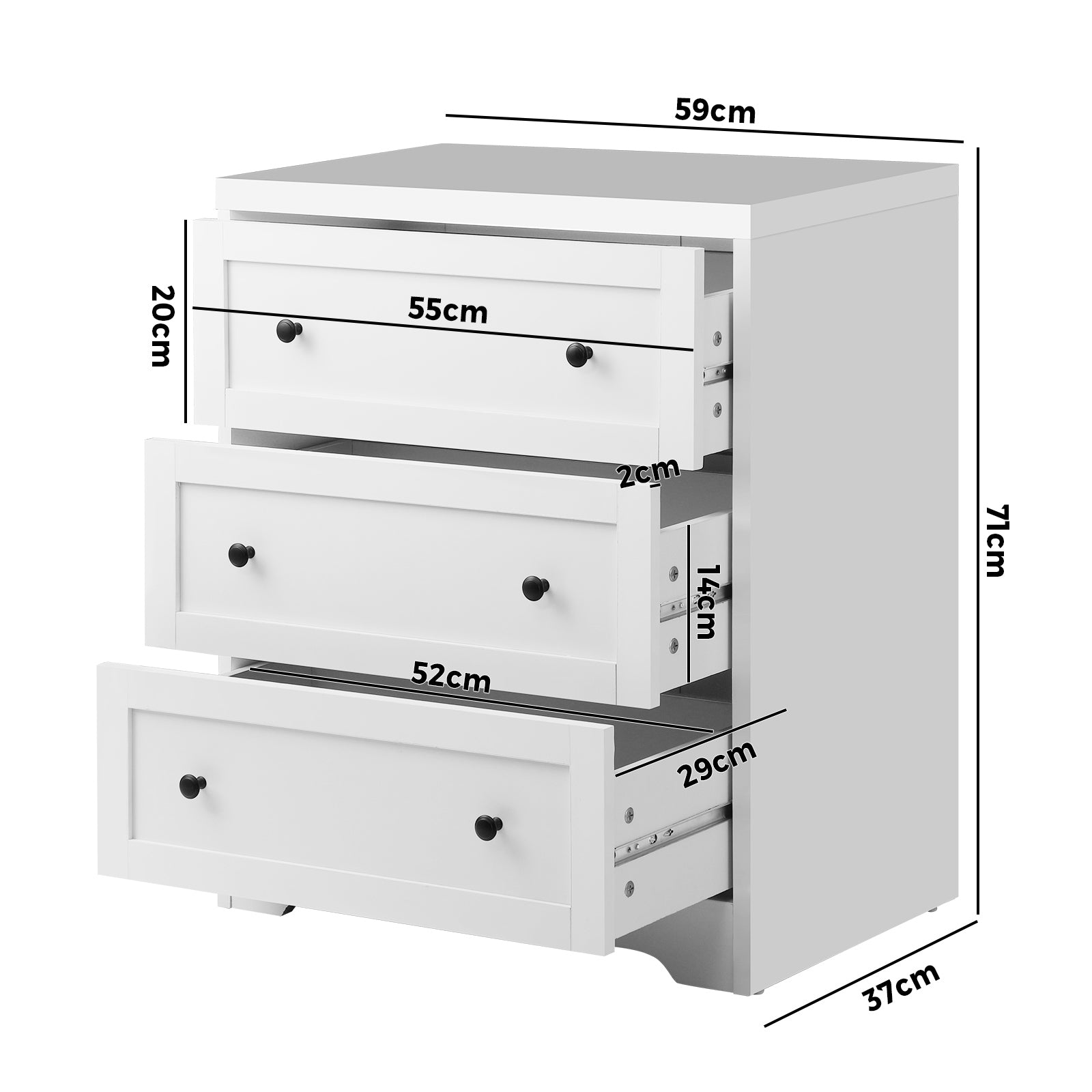 Oikiture 3 Chest of Drawers Tallboy Cabinet Bedside Table Hamptons Furniture