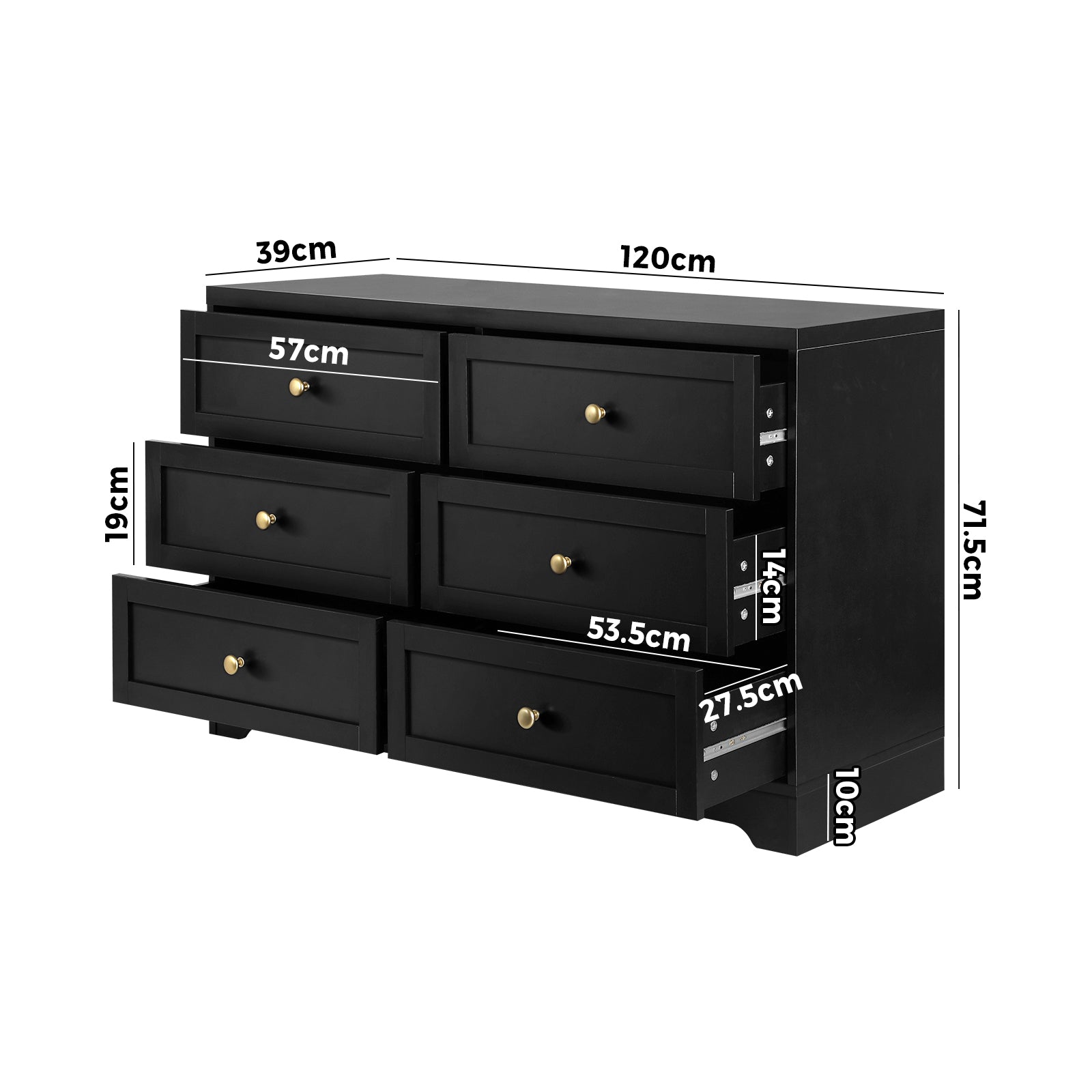 Oikiture 6 Chest of Drawers Tallboy Dresser Table Storage Cabinet Black