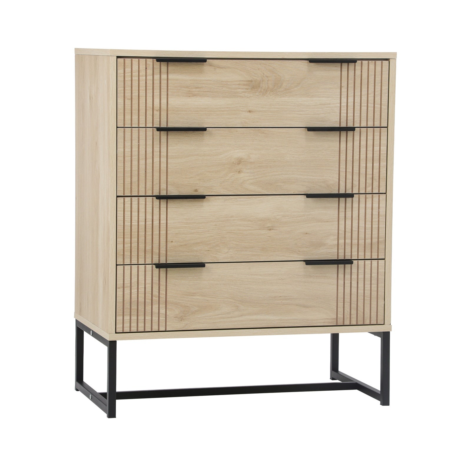 Oikiture 4 Chest of Drawers Storage Cabinet Dresser Table Lowboy Natural