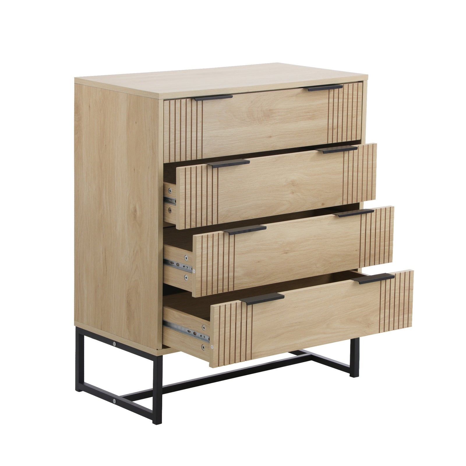 Oikiture 4 Chest of Drawers Storage Cabinet Dresser Table Lowboy Natural