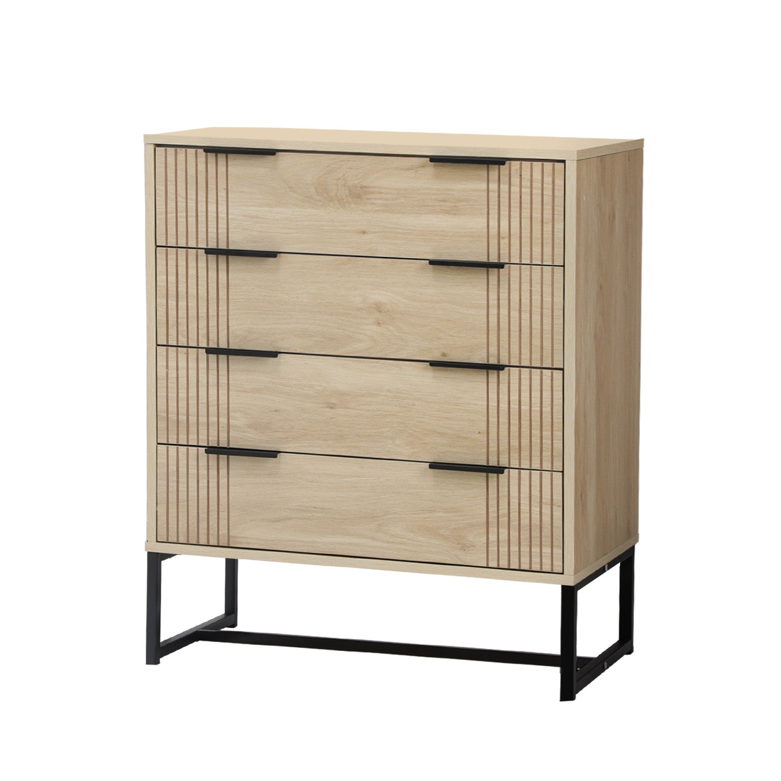 Oikiture 4 Chest of Drawers Storage Cabinet Dresser Table Lowboy Natural