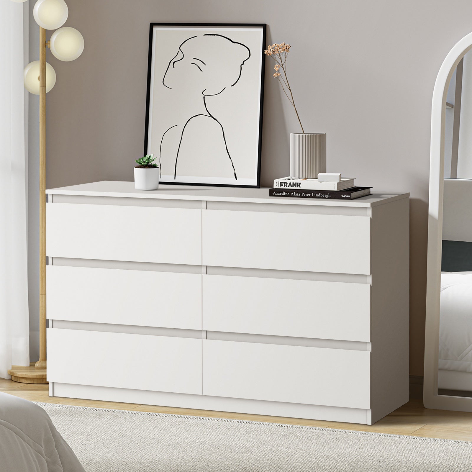 Oikiture 6 Chest of Drawers Lowboy Storage Cabinet Dresser Table Bedroom White