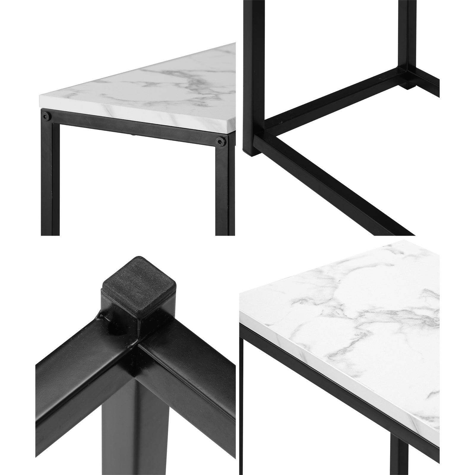 Oikiture Console Table Marble-look Iron Hallway Desk Entry Display Black&White