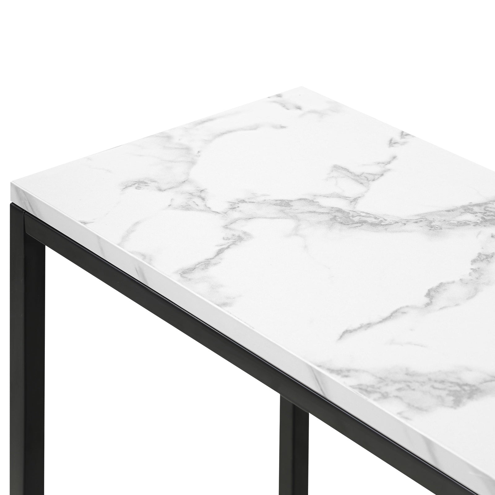 Oikiture Console Table Marble-look Iron Hallway Desk Entry Display Black&White