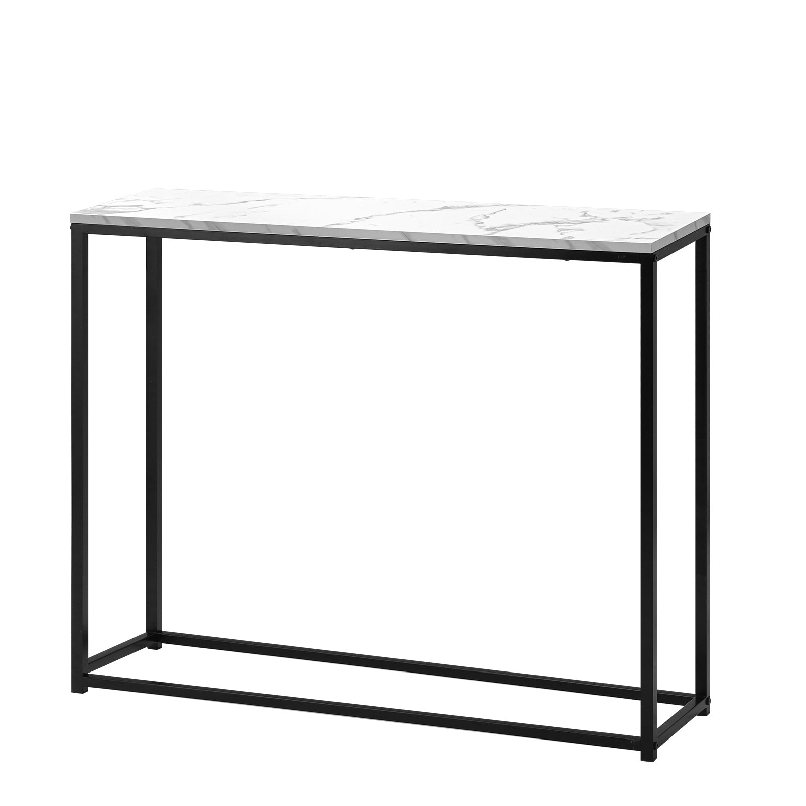 Oikiture Console Table Marble-look Iron Hallway Desk Entry Display Black&White