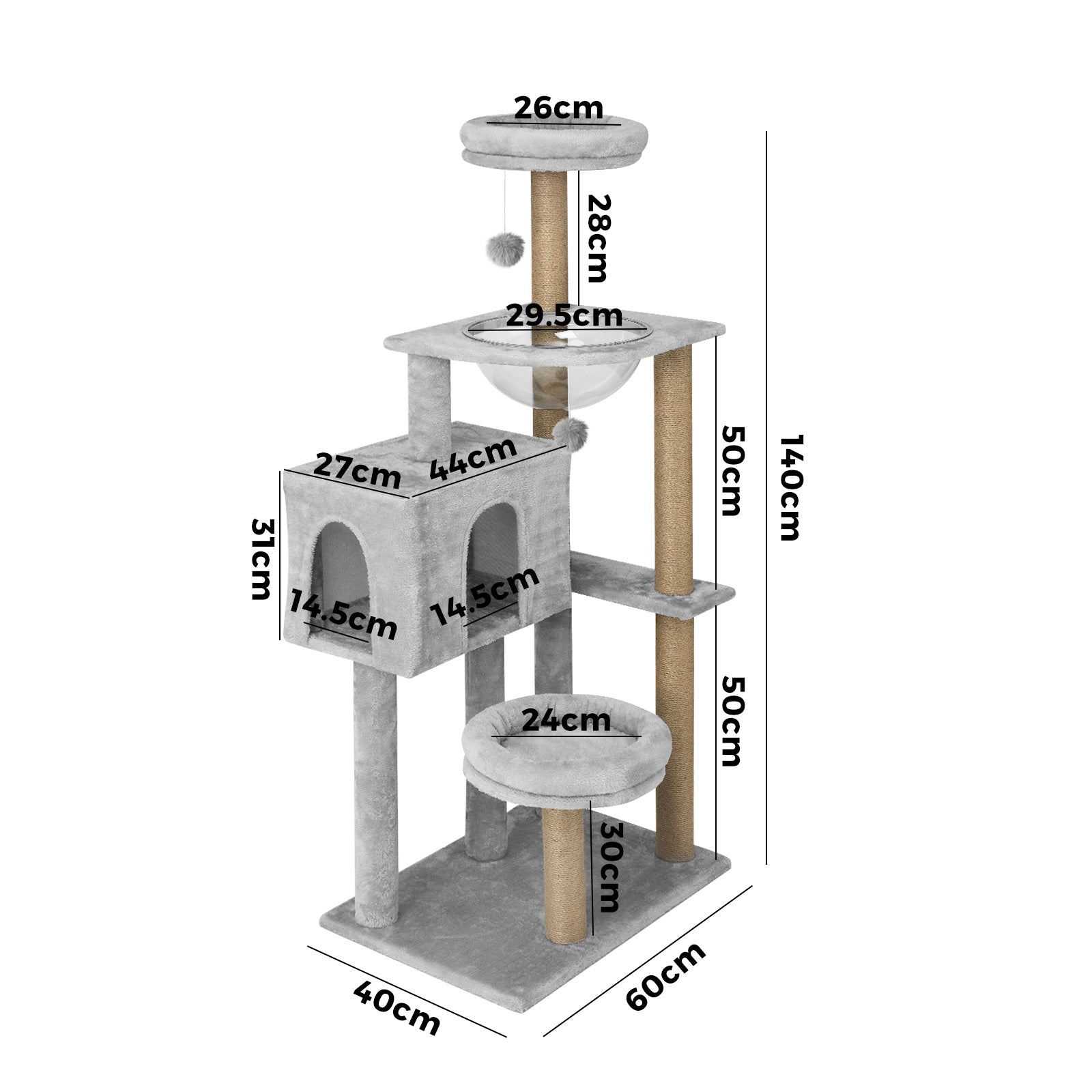 Alopet Cat Tree Tower Scratching Post Scratcher Cats Condo House Bed Wood 140cm