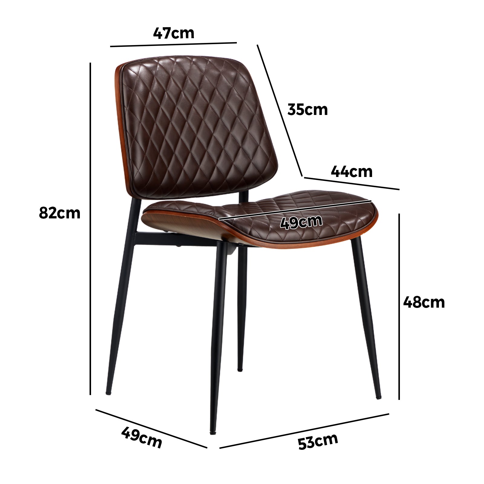 Oikiture 6x Dining Chairs Retro Faux Leather Solid Beech Wood Metal Legs Walnut