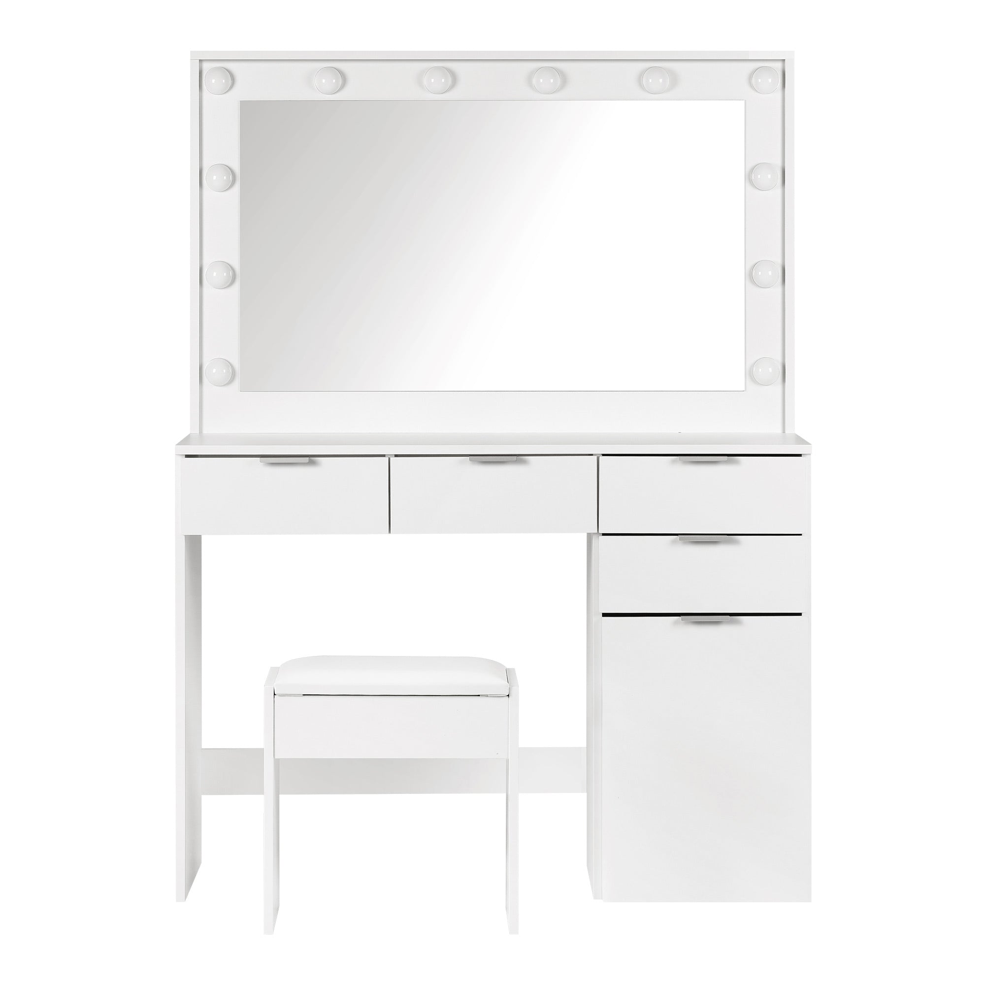 Oikiture Dressing Table Stool Set Makeup Large Mirror Dresser 12 LED Bulbs White