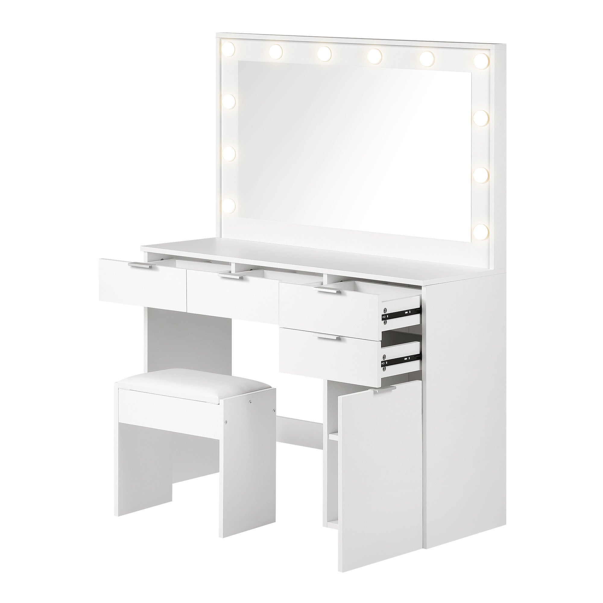 Oikiture Dressing Table Stool Set Makeup Large Mirror Dresser 12 LED Bulbs White