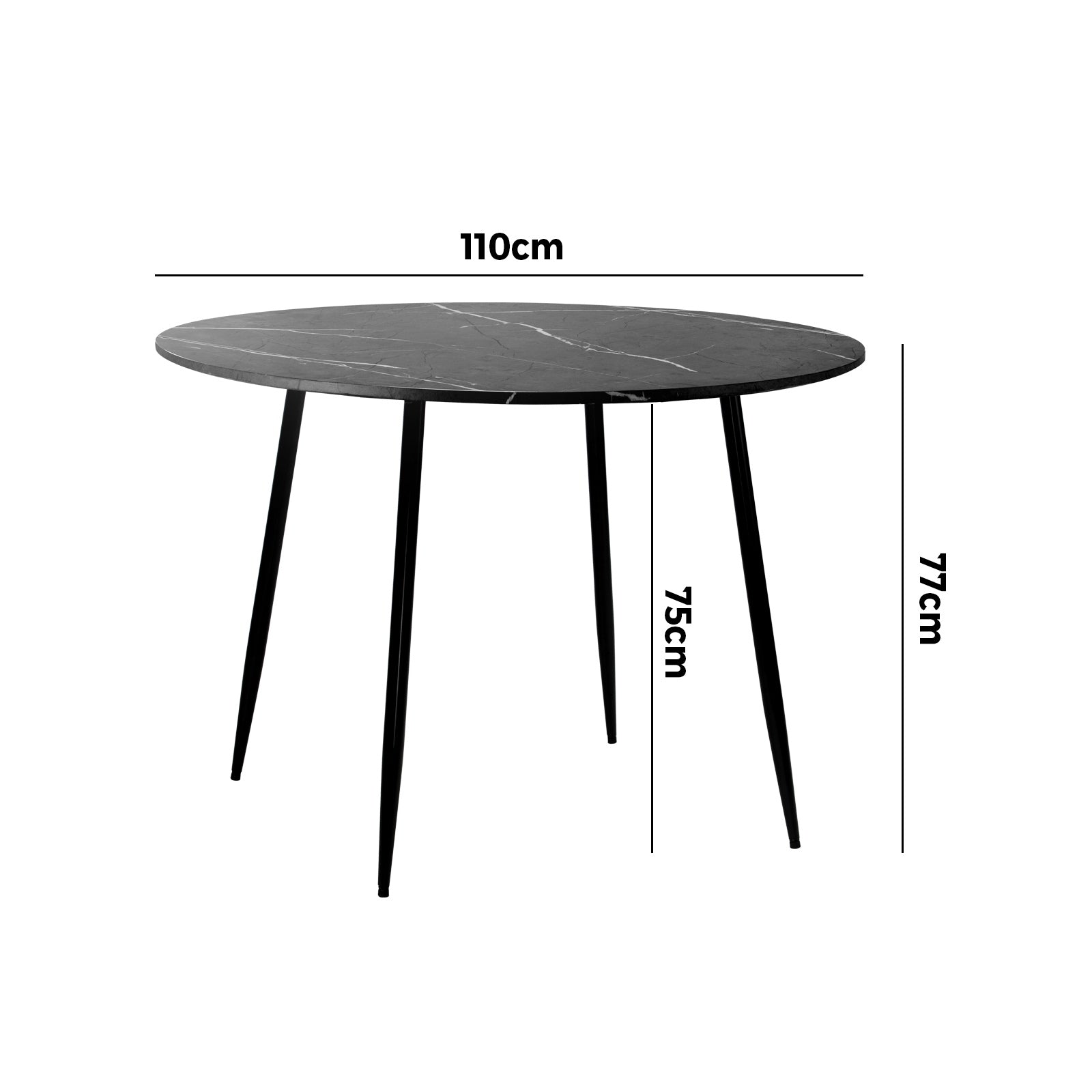 Oikiture 110cm Dining Table Round Wooden Table With Marble Effect Metal Legs GY