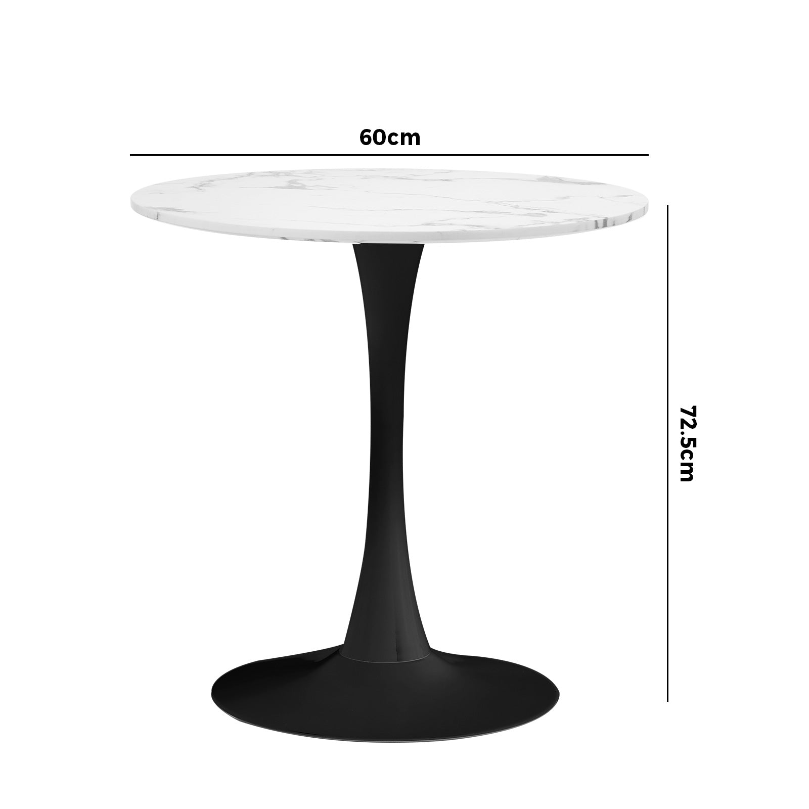 Oikiture 60cm Dining Table Kitchen Marble Tulip Round Metal Leg White&Black