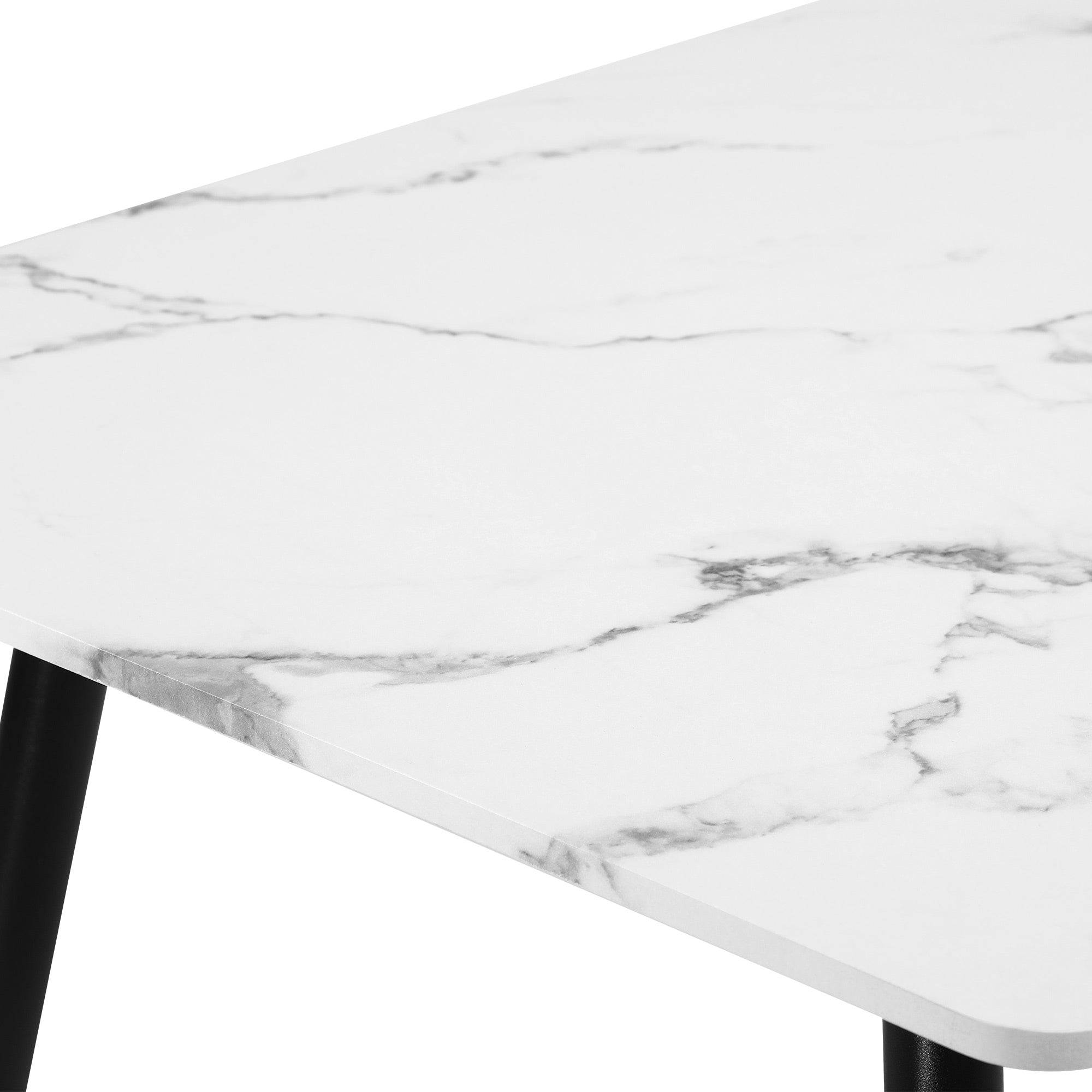 Oikiture 120cm Dining Table Rectangle Wooden Table With Marble Effect Metal Legs