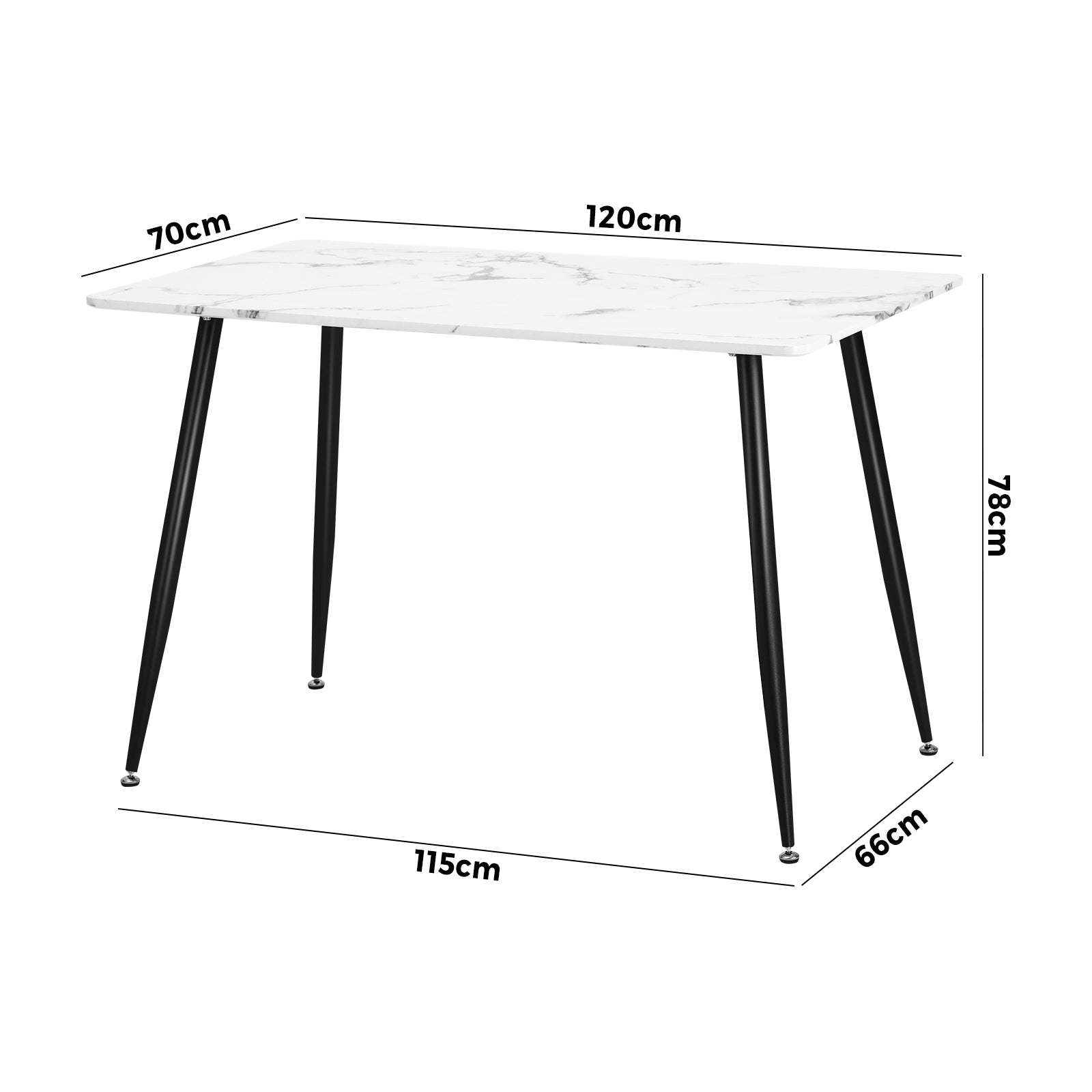 Oikiture 120cm Dining Table Rectangle Wooden Table With Marble Effect Metal Legs