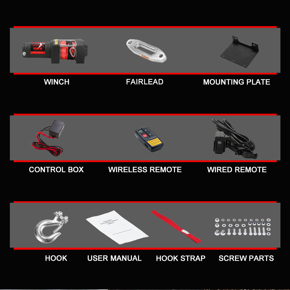FIERYRED Electric Winch 4500LBS/2045kg 12V Synthetic Rope