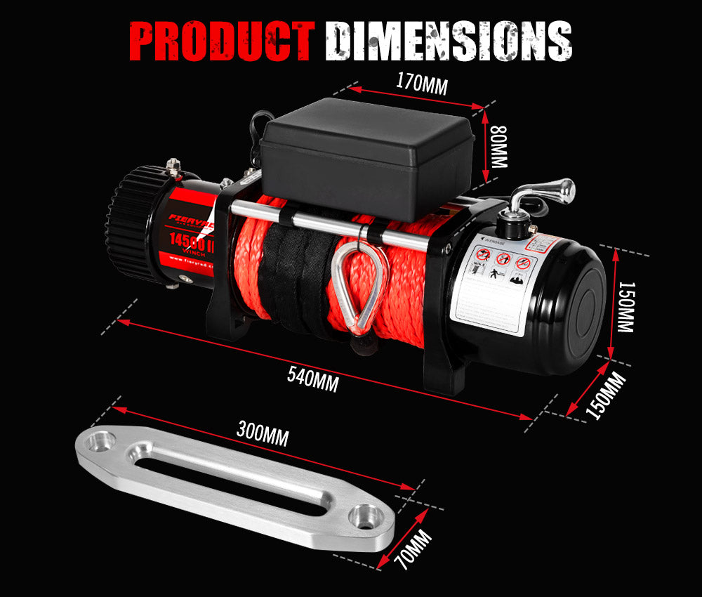 14500LBS 12V Synthetic Rope Electric Winch