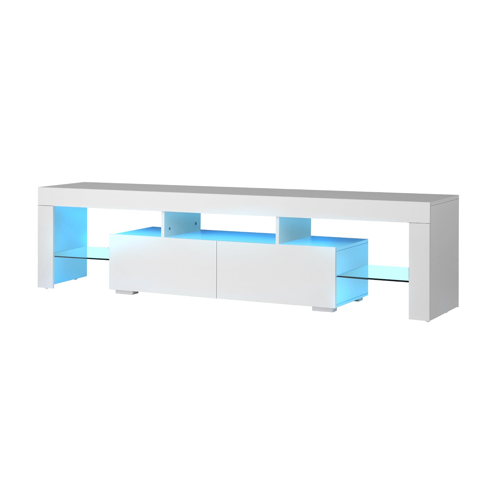 Oikiture TV Cabinet Entertainment Unit Stand LED RGB Gloss Furniture White 180CM