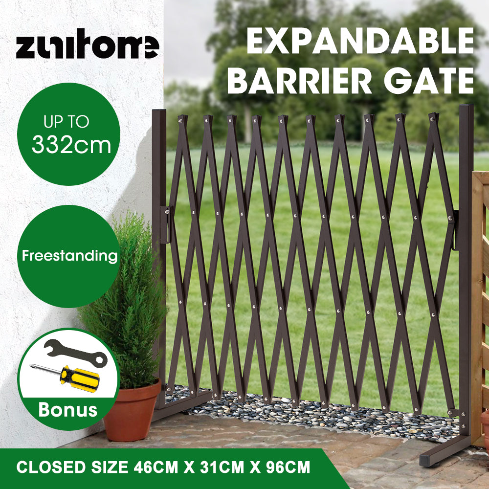 ZUNI Garden Security Fence Gate Expandable Aluminum Barrier Indoor Outdoor Brown