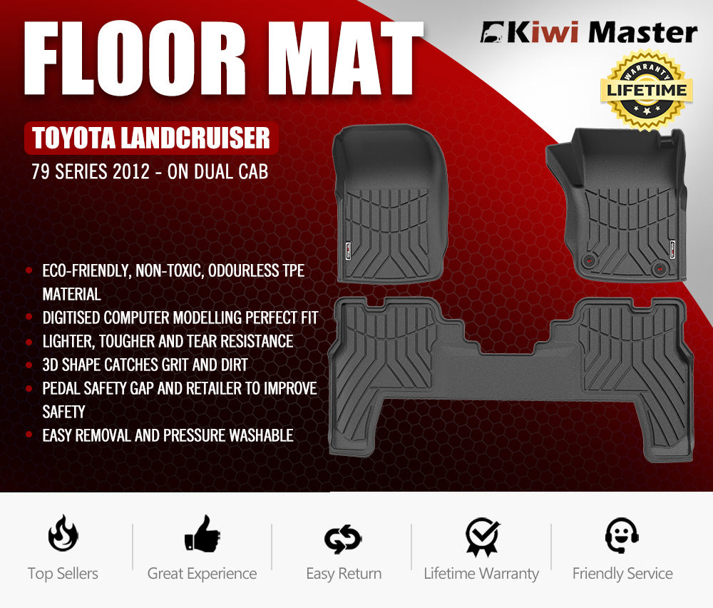 KIWI MASTER Car Floor Mats for Toyota Landcruiser 79 Series 2012 - ON GXL Dual Cab