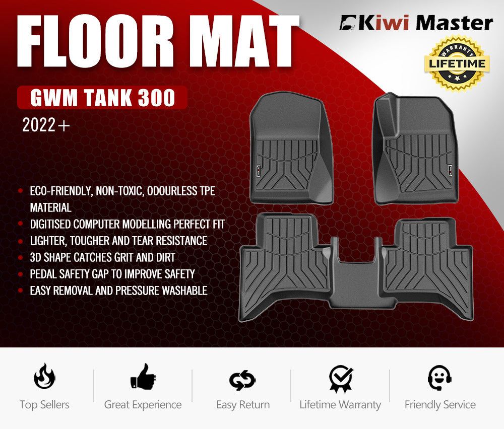 Kiwi Master 3D TPE Car Floor Mats Liner Fit GWM Tank 300 2022+