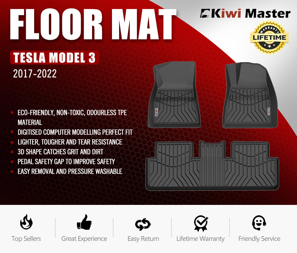 Kiwi Master 3D TPE Car Floor Mats Liner Fit Tesla Model 3 2017-2022