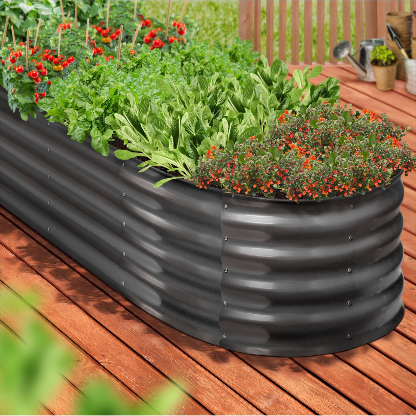 Livsip x2 Galvanised Raised Garden Bed Steel Instant Planter Oval 320X80X42CM