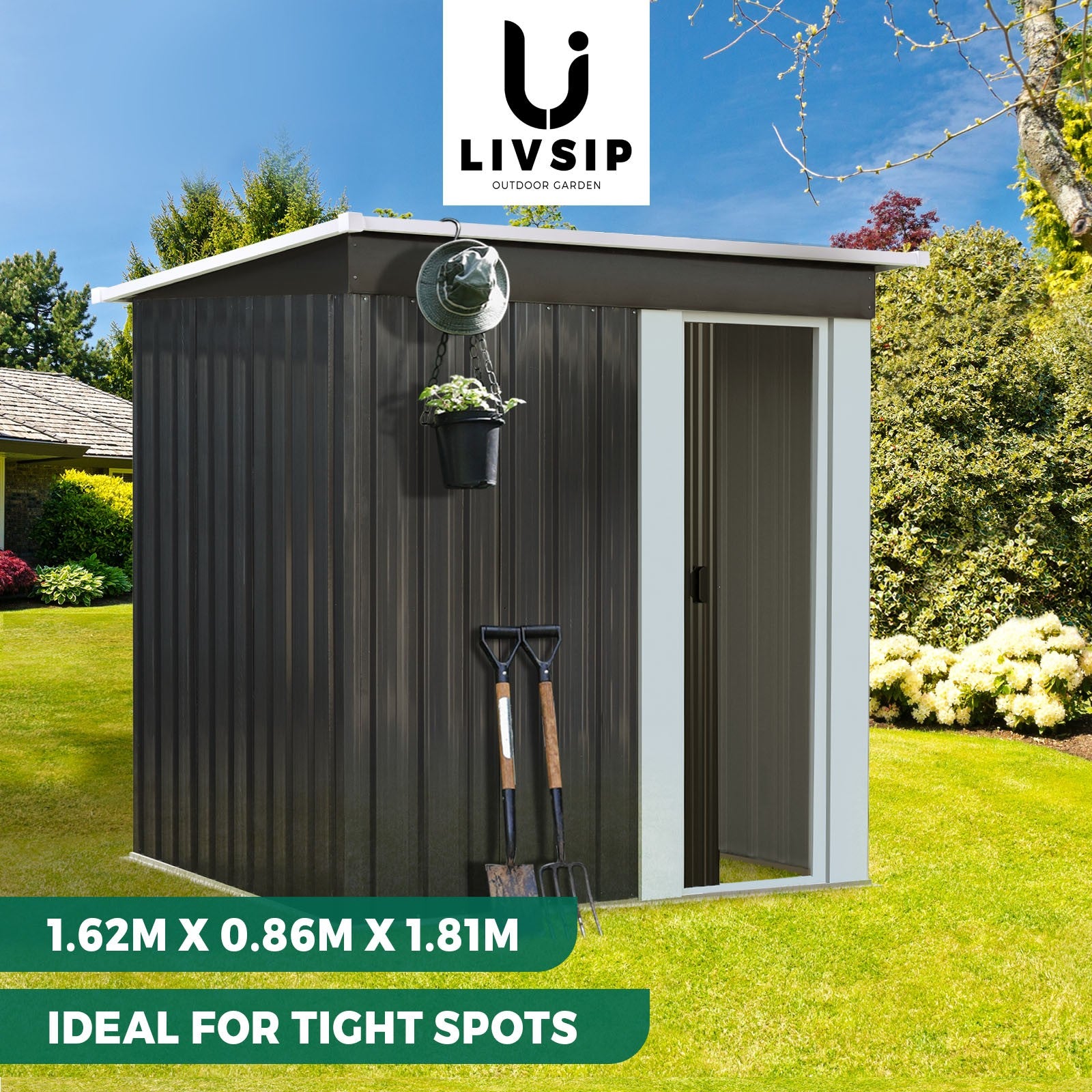 Livsip Garden Shed Outdoor Storage Sheds 1.62x0.86M Workshop Cabin Metal House