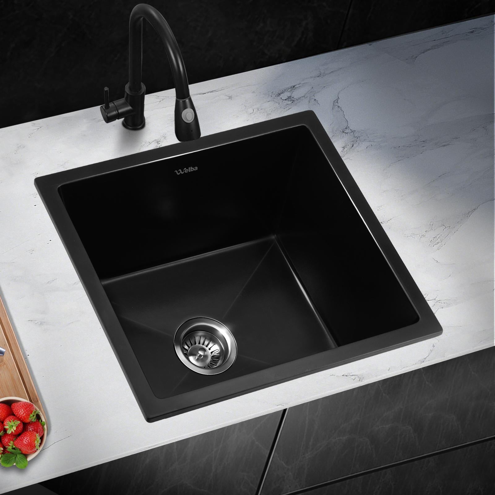 Welba Kitchen Sink 38x38cm Granite Stone Sink Laundry Basin Single Bowl Black