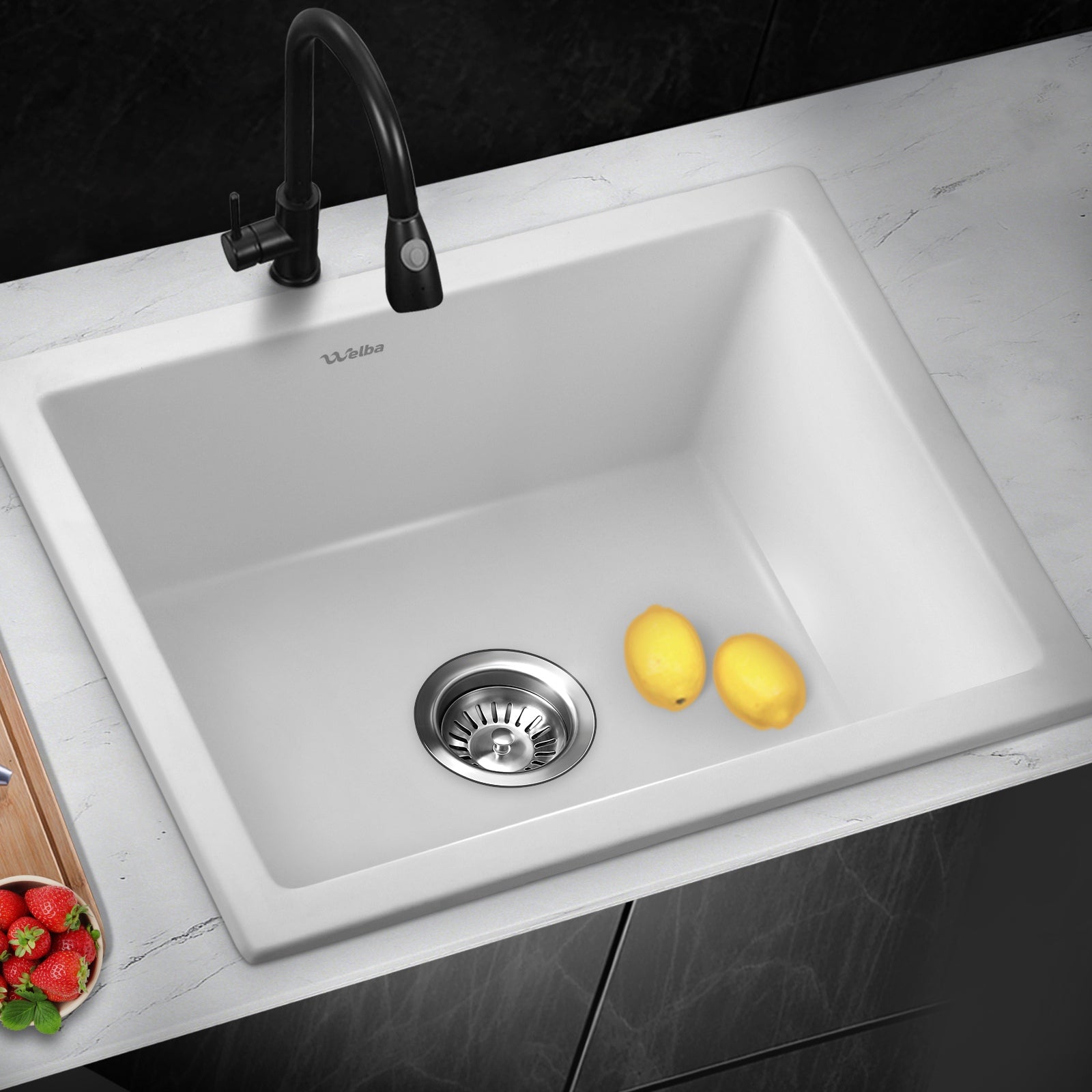 Welba Stone Granite Kitchen Sink Bathroom Basin Sink Under/Top Mount Single Bowl