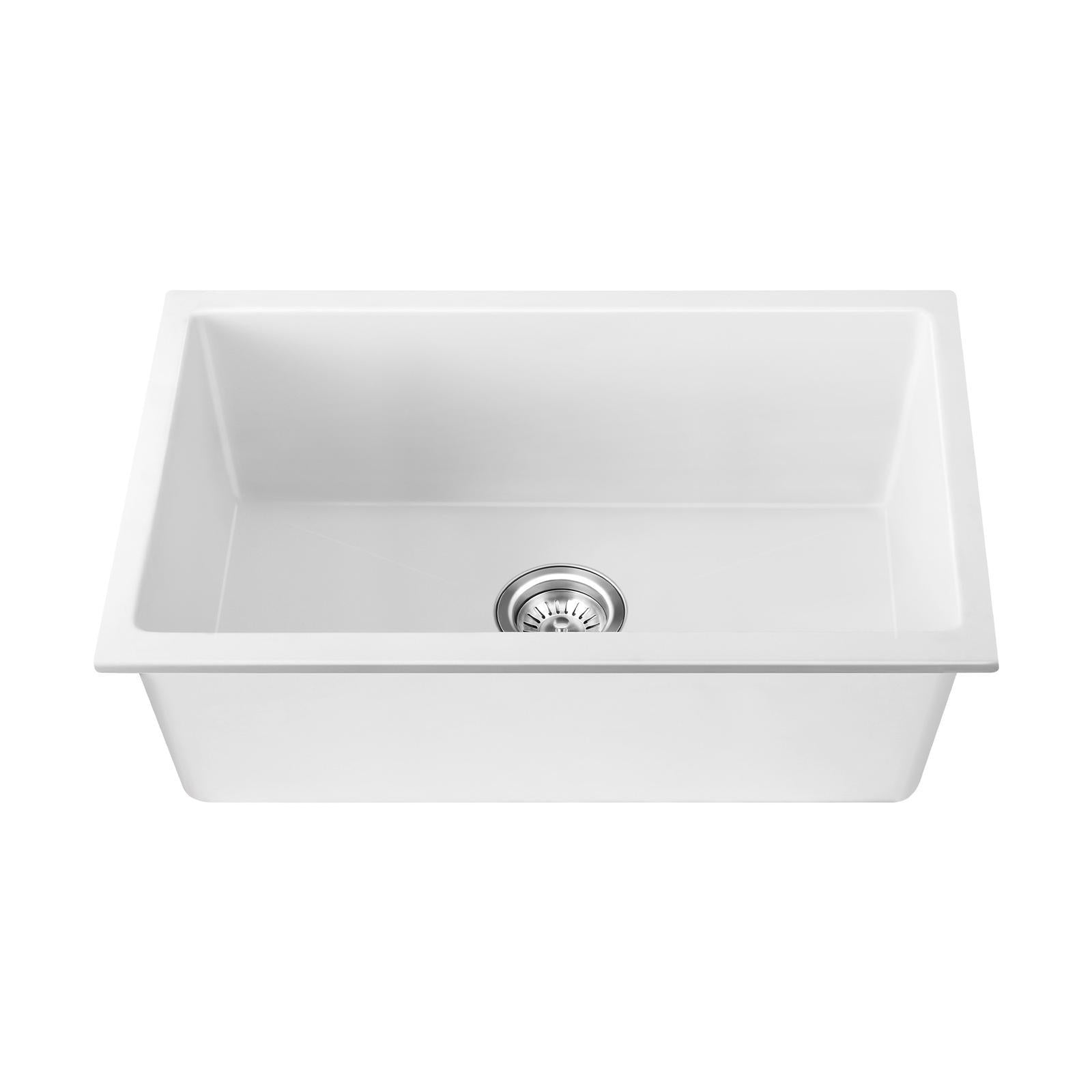 Welba Kitchen Sink 70x45cm Granite Stone Sink Laundry Basin Single Bowl White