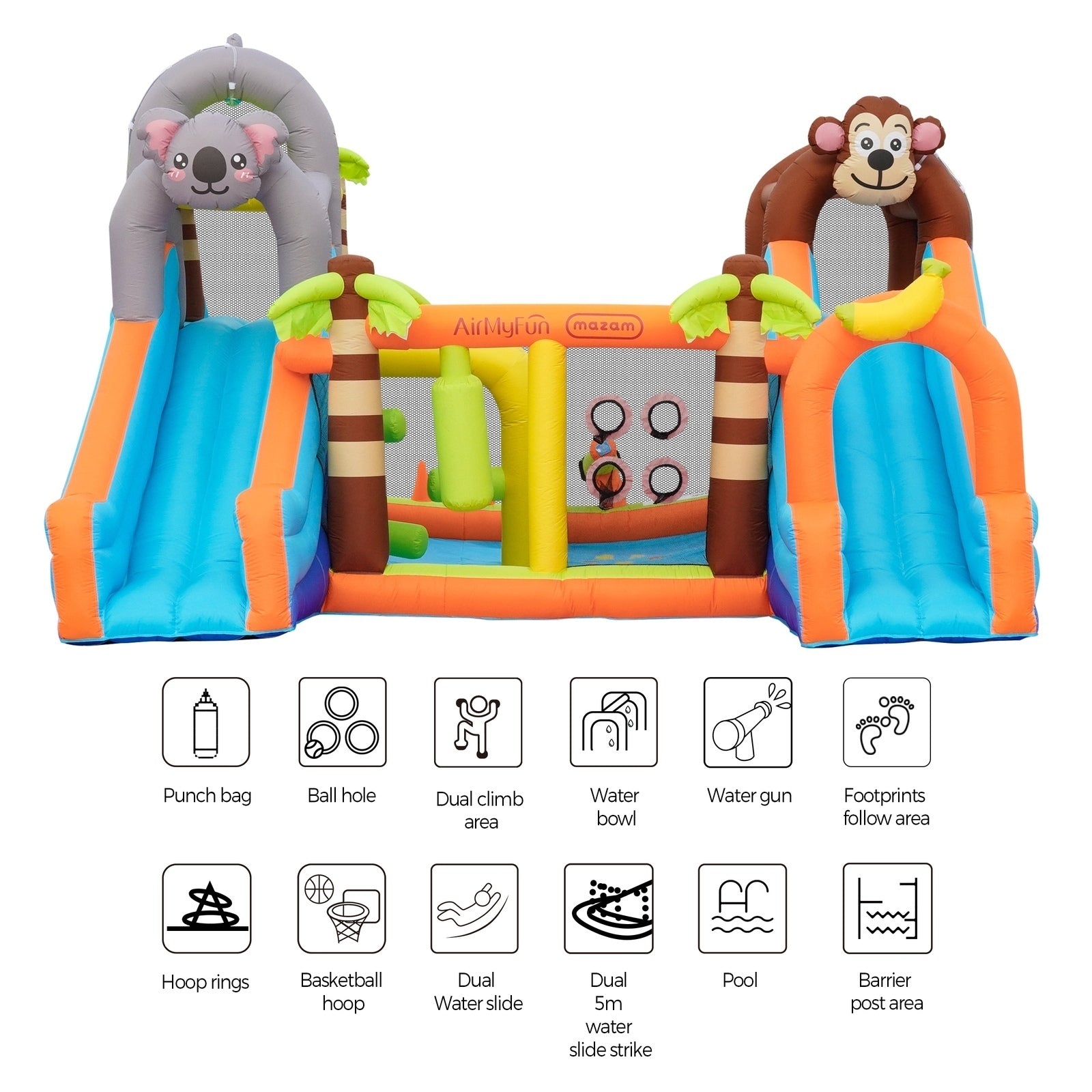 AirMyFun 12 Play Zones Inflatable Dual Water Slide Animal Theme Jumping Castle