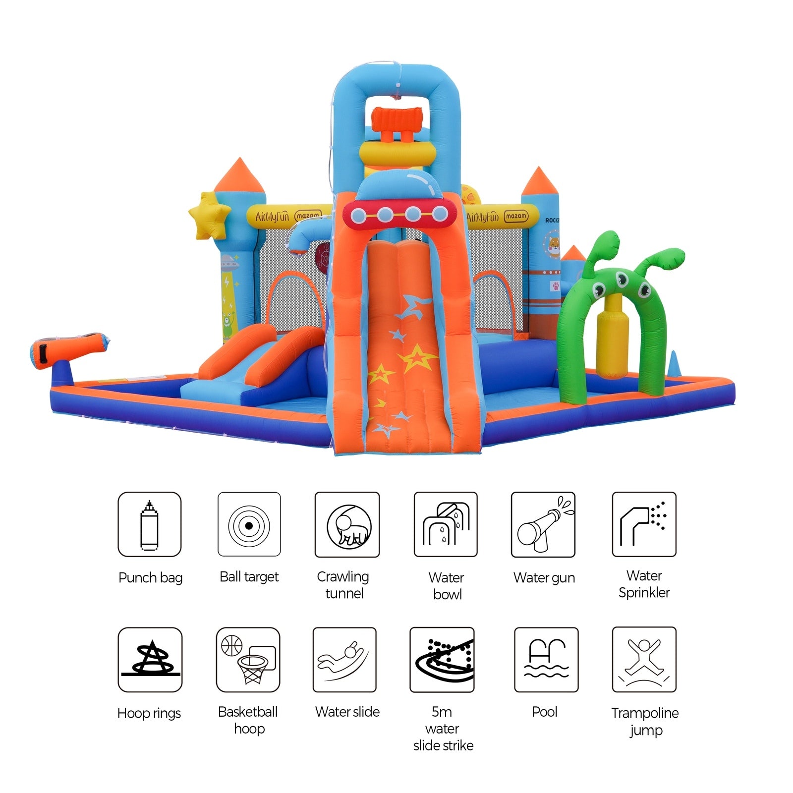 AirMyFun 12 Play Zones Inflatable Trampoline Castle Space Theme Water Slide