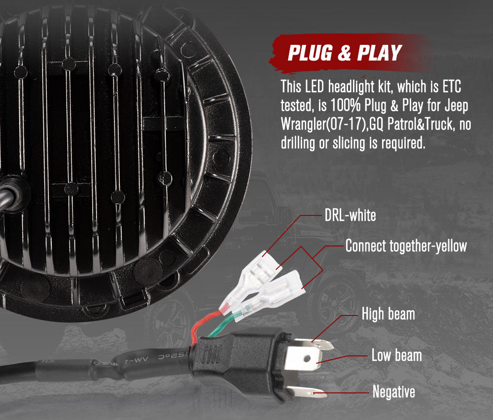 2x 7inch LED Headlights Hi-Lo Halo Angel Eyes for Jeep Wrangler GQ Patrol Truck